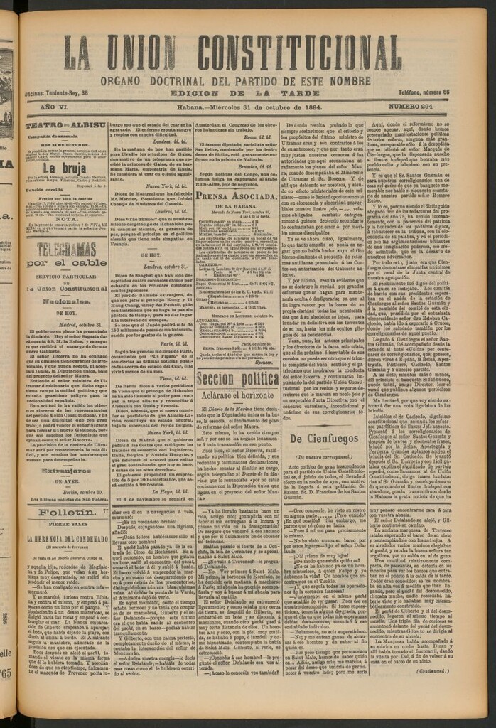 Miniatura de La Unión Constitucional: Órgano oficial del partido de este nombre del 31 de octubre de 1894