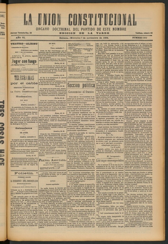 Miniatura de La Unión Constitucional: Órgano oficial del partido de este nombre del 7 de noviembre de 1894