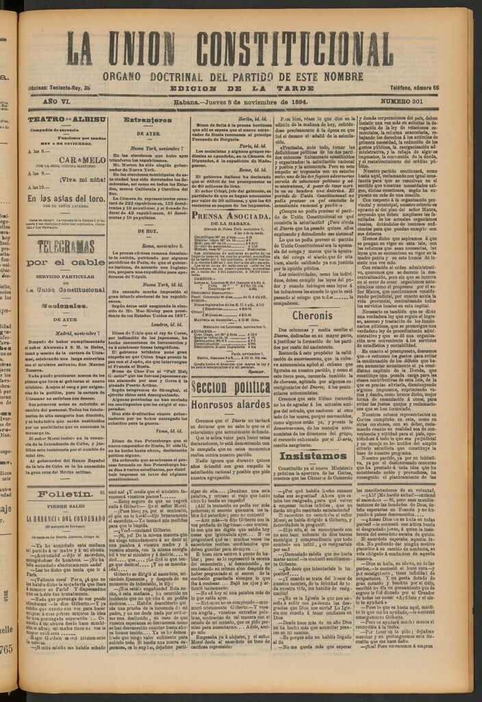 Miniatura de La Unión Constitucional: Órgano oficial del partido de este nombre del 8 de noviembre de 1894