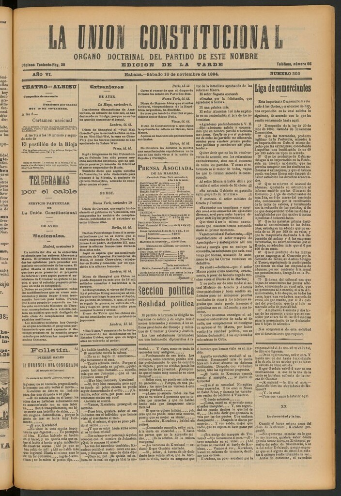 Miniatura de La Unión Constitucional: Órgano oficial del partido de este nombre del 10 de noviembre de 1894