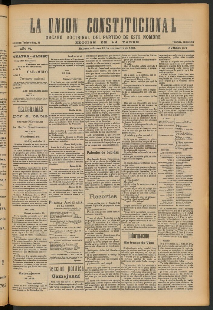 Miniatura de La Unión Constitucional: Órgano oficial del partido de este nombre del 12 de noviembre de 1894
