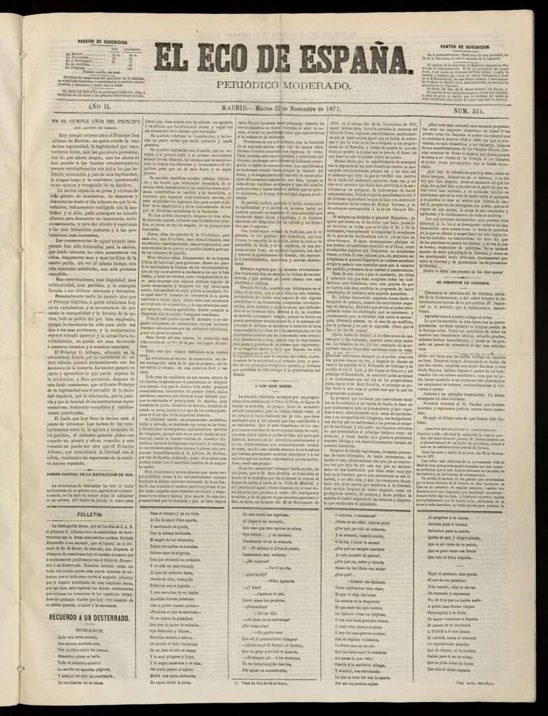 Miniatura de El Eco de España del 28 de noviembre de 1871