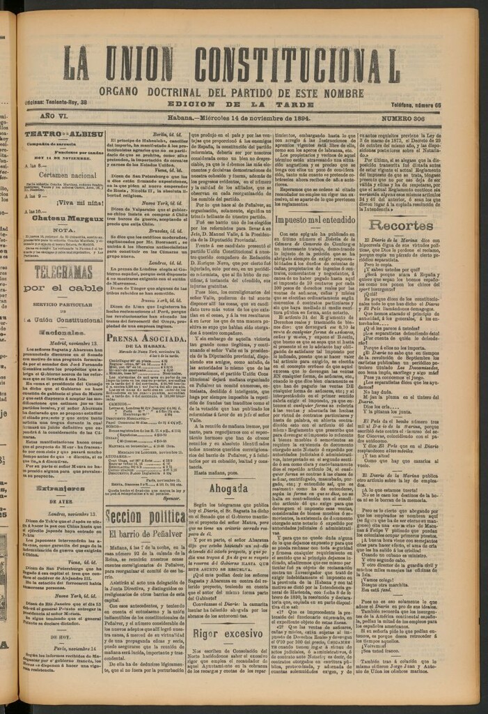 Miniatura de La Unión Constitucional: Órgano oficial del partido de este nombre del 14 de noviembre de 1894