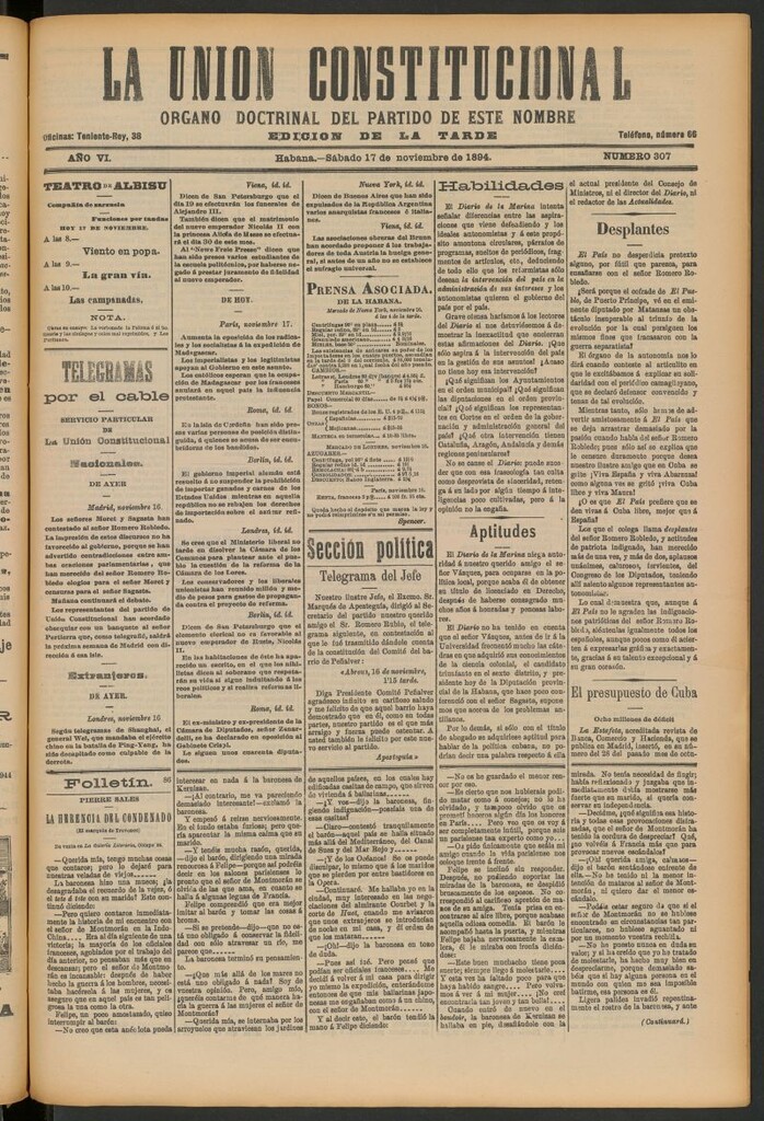 Miniatura de La Unión Constitucional: Órgano oficial del partido de este nombre del 17 de noviembre de 1894