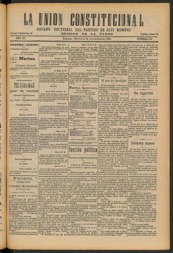 Miniatura de La Unión Constitucional: Órgano oficial del partido de este nombre del 20 de noviembre de 1894