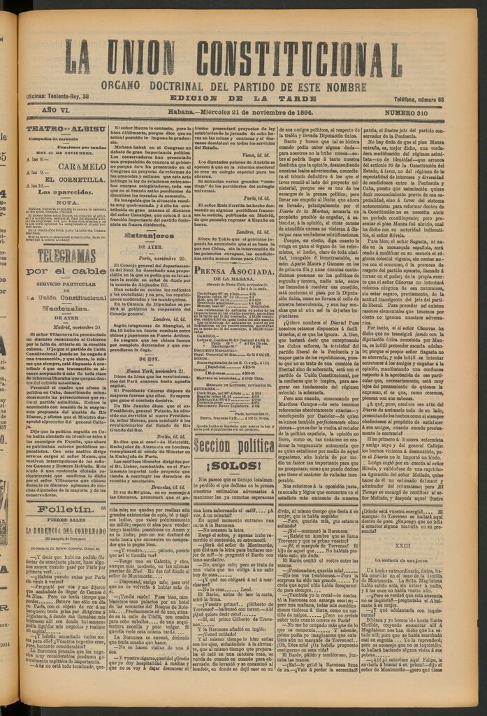 Miniatura de La Unión Constitucional: Órgano oficial del partido de este nombre del 21 de noviembre de 1894