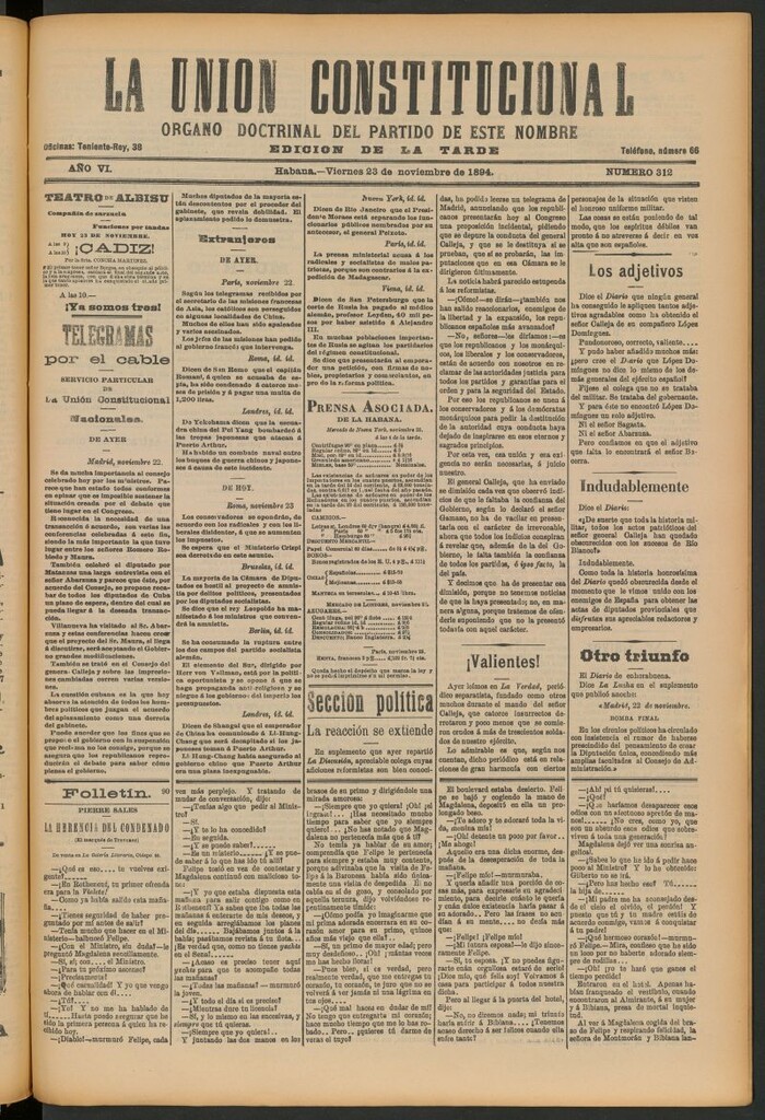 Miniatura de La Unión Constitucional: Órgano oficial del partido de este nombre del 23 de noviembre de 1894