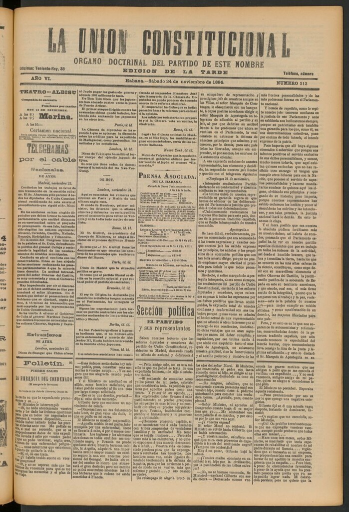 Miniatura de La Unión Constitucional: Órgano oficial del partido de este nombre del 24 de noviembre de 1894