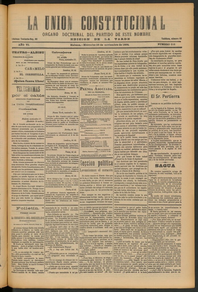Miniatura de La Unión Constitucional: Órgano oficial del partido de este nombre del 28 de noviembre de 1894