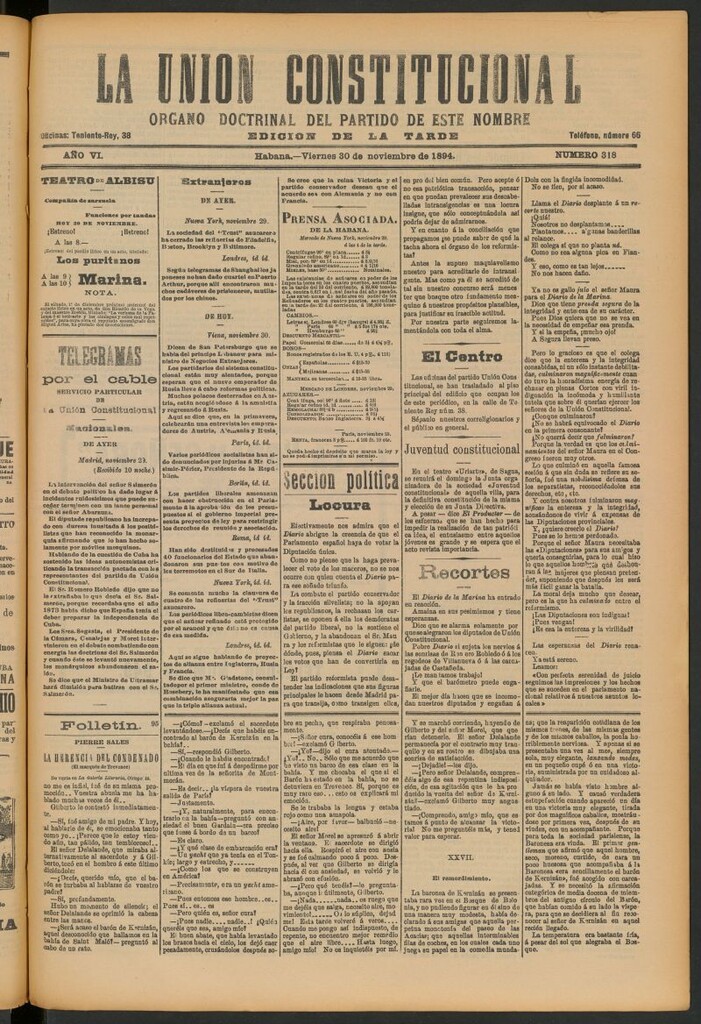 Miniatura de La Unión Constitucional: Órgano oficial del partido de este nombre del 30 de noviembre de 1894