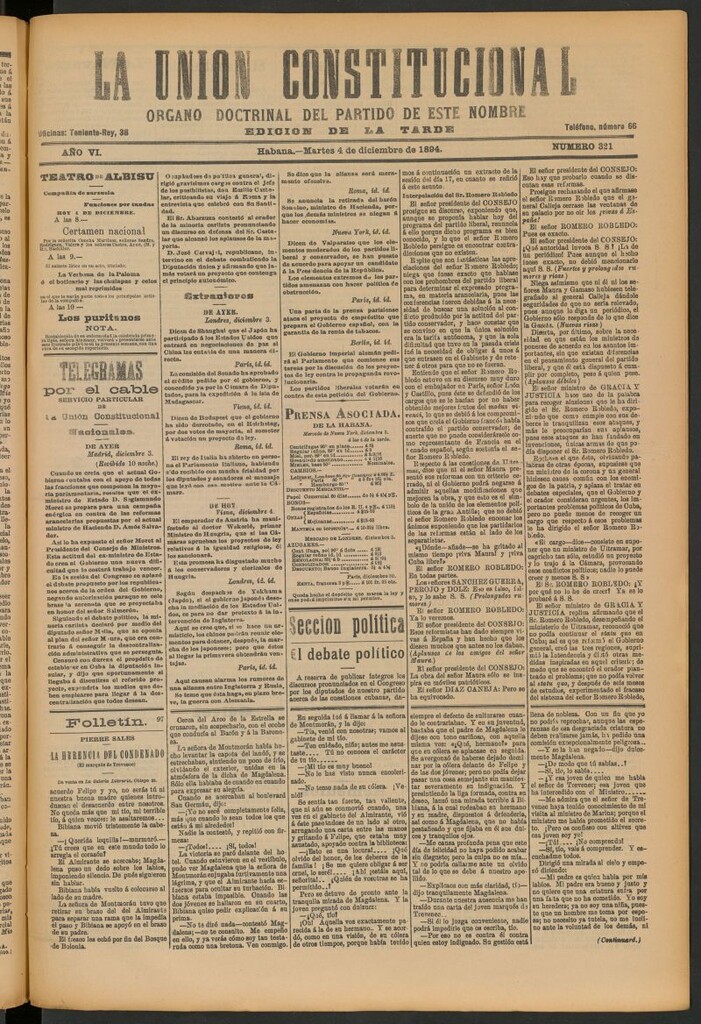 Miniatura de La Unión Constitucional: Órgano oficial del partido de este nombre del 4 de diciembre de 1894