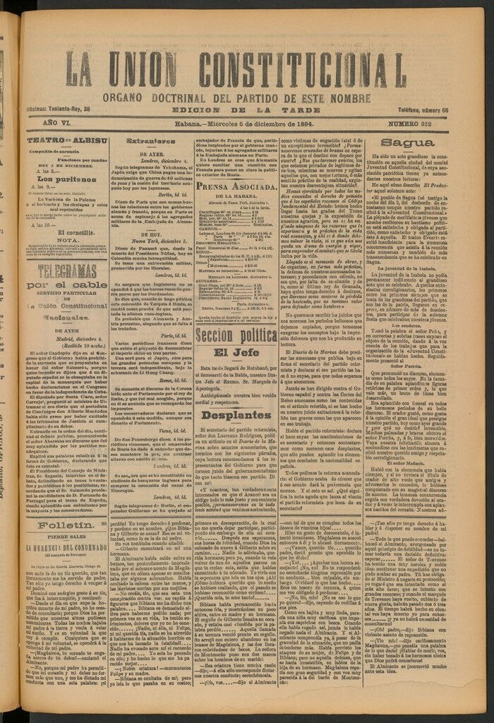 Miniatura de La Unión Constitucional: Órgano oficial del partido de este nombre del 5 de diciembre de 1894