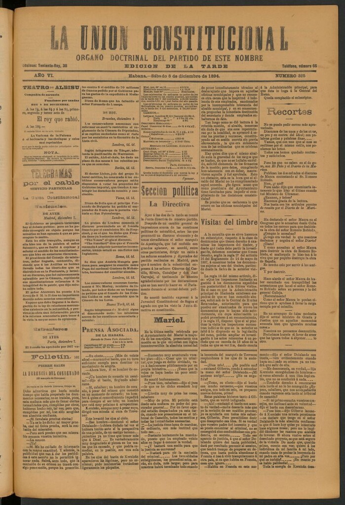 Miniatura de La Unión Constitucional: Órgano oficial del partido de este nombre del 8 de diciembre de 1894