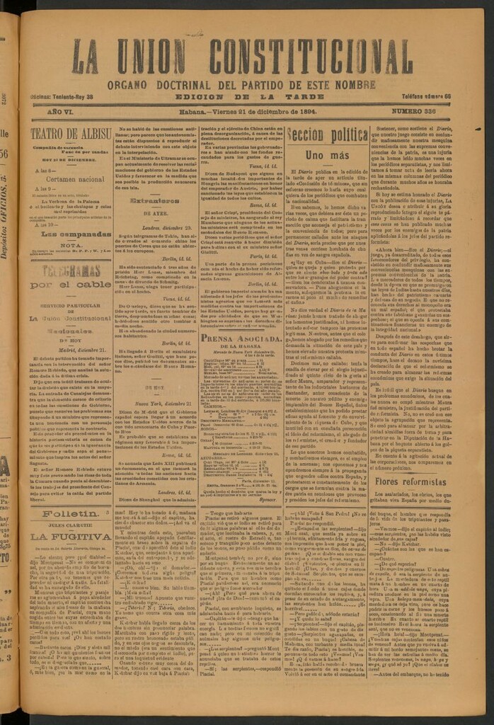 Miniatura de La Unión Constitucional: Órgano oficial del partido de este nombre del 21 de diciembre de 1894