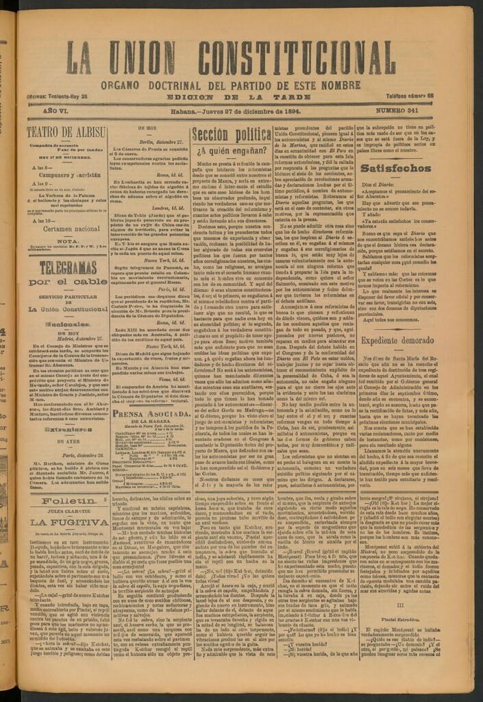 Miniatura de La Unión Constitucional: Órgano oficial del partido de este nombre del 27 de diciembre de 1894