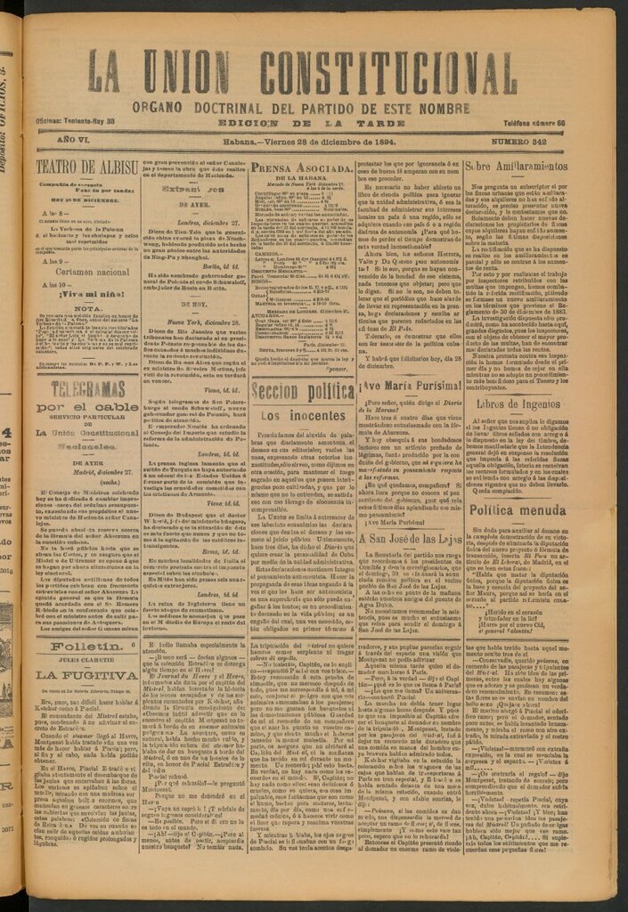Miniatura de La Unión Constitucional: Órgano oficial del partido de este nombre del 28 de diciembre de 1894