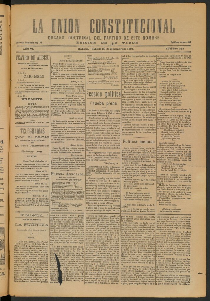 Miniatura de La Unión Constitucional: Órgano oficial del partido de este nombre del 29 de diciembre de 1894
