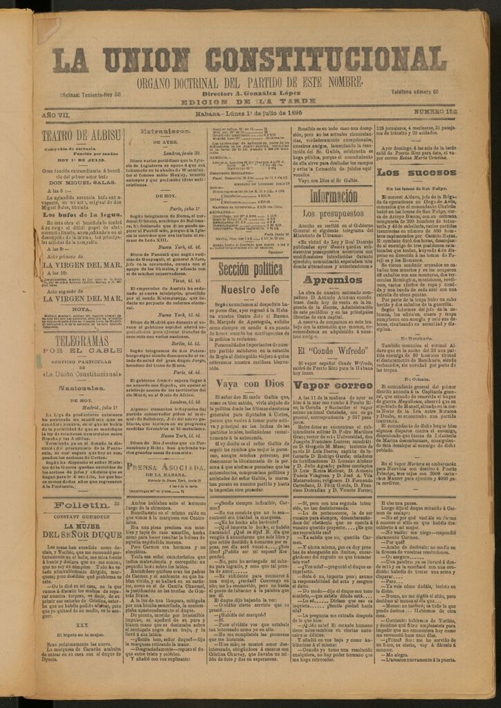Miniatura de La Unión Constitucional: Órgano oficial del partido de este nombre del 1 de julio de 1895