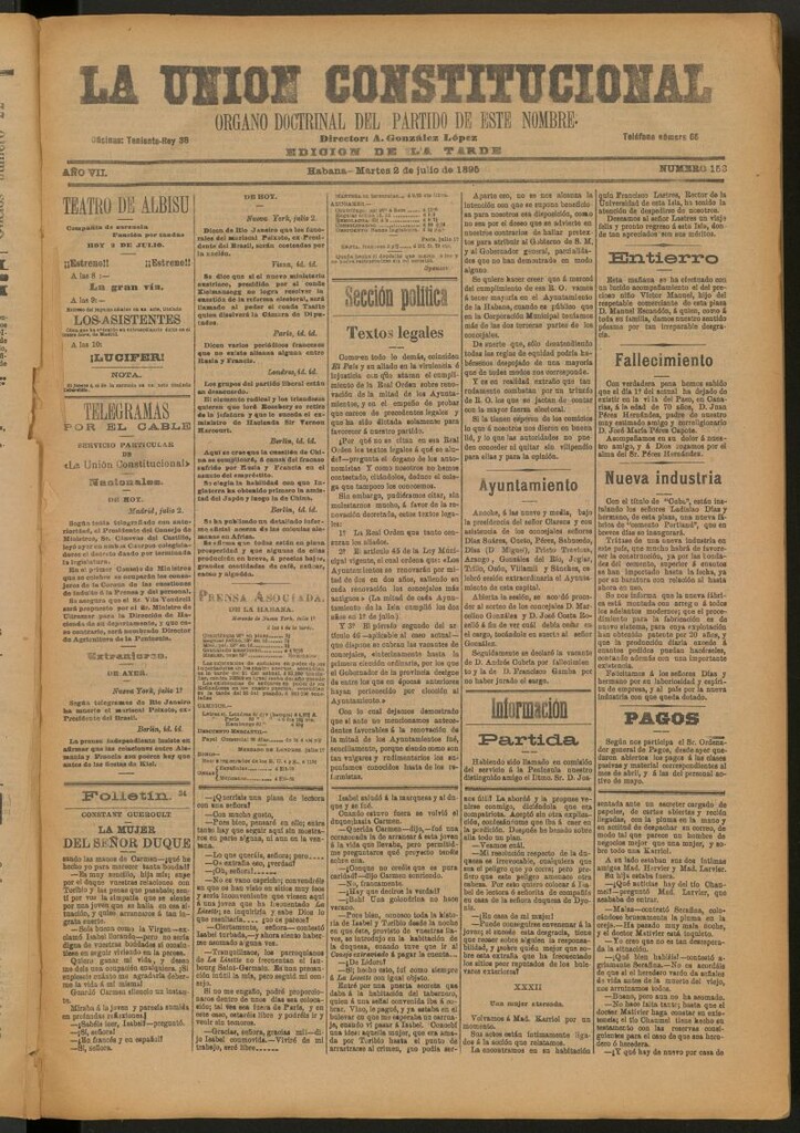 Miniatura de La Unión Constitucional: Órgano oficial del partido de este nombre del 2 de julio de 1895