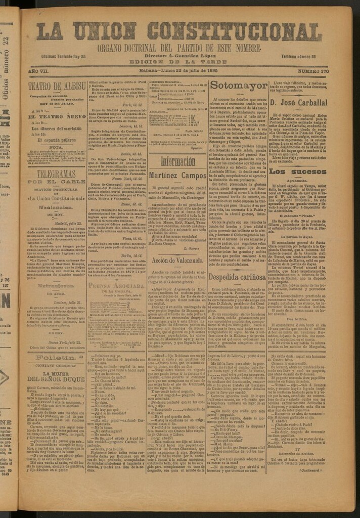 Miniatura de La Unión Constitucional: Órgano oficial del partido de este nombre del 22 de julio de 1895
