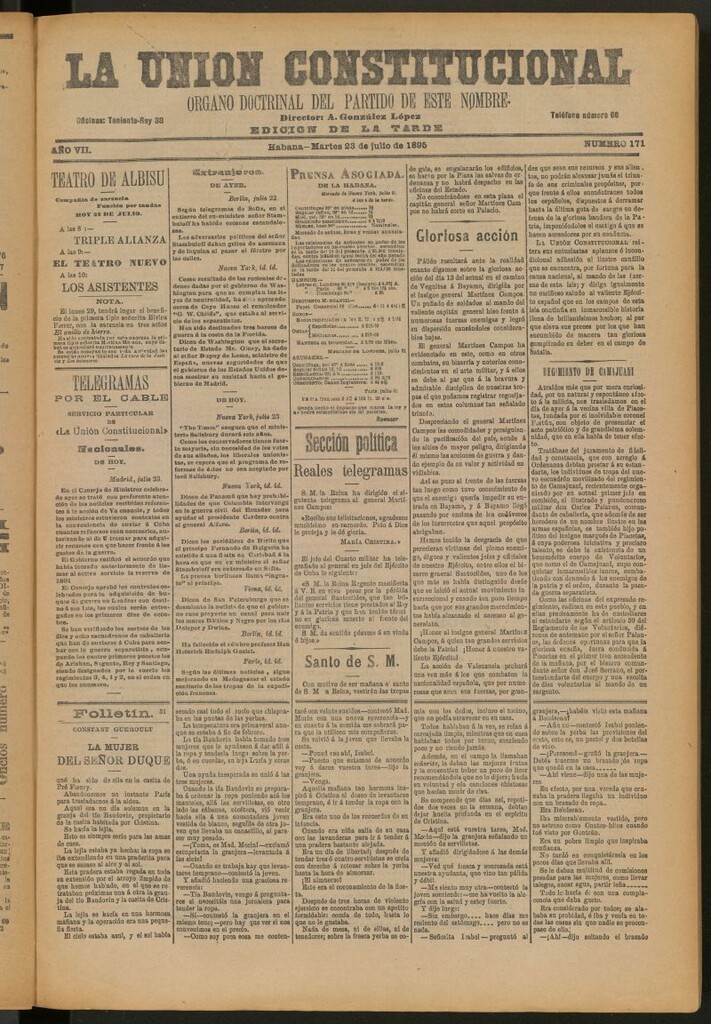 Miniatura de La Unión Constitucional: Órgano oficial del partido de este nombre del 23 de julio de 1895