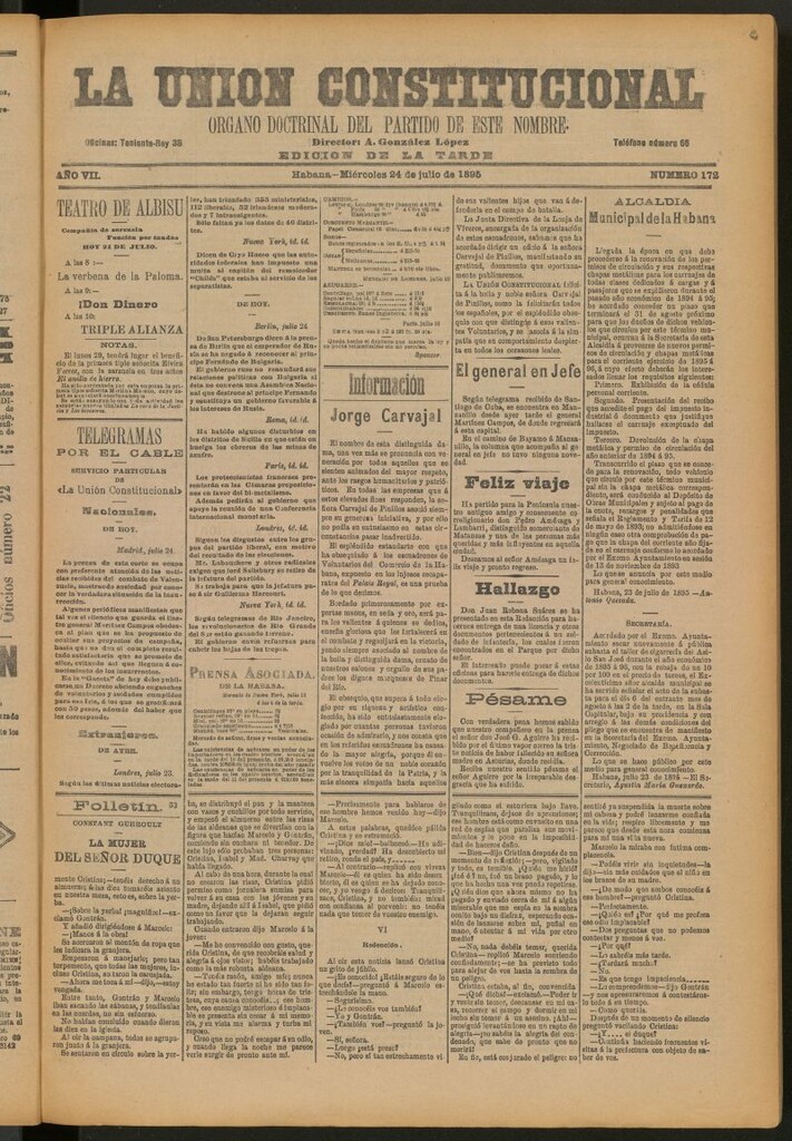 Miniatura de La Unión Constitucional: Órgano oficial del partido de este nombre del 24 de julio de 1895