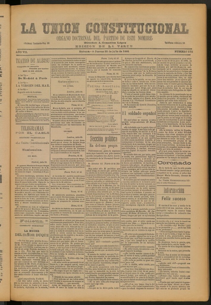 Miniatura de La Unión Constitucional: Órgano oficial del partido de este nombre del 25 de julio de 1895