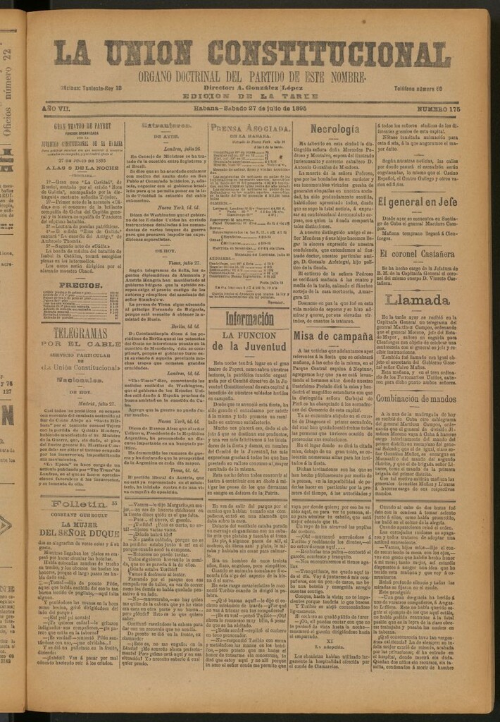 Miniatura de La Unión Constitucional: Órgano oficial del partido de este nombre del 27 de julio de 1895
