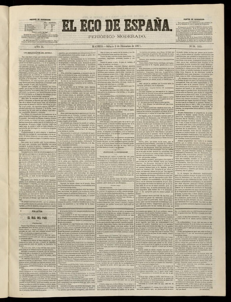 Miniatura de El Eco de España del 2 de diciembre de 1871