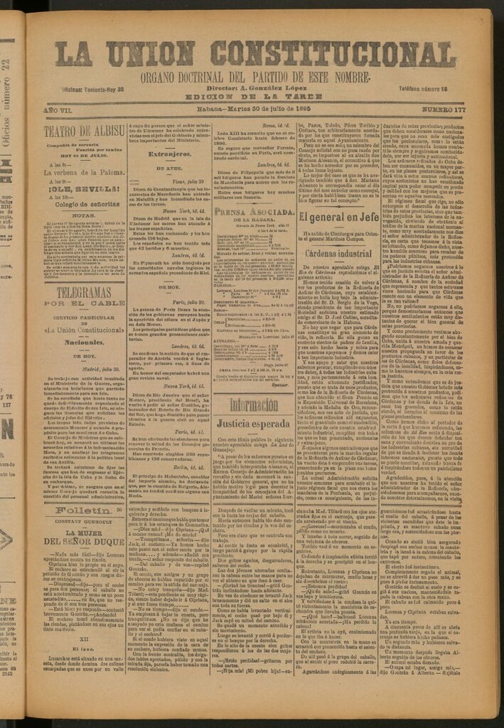 Miniatura de La Unión Constitucional: Órgano oficial del partido de este nombre del 30 de julio de 1895