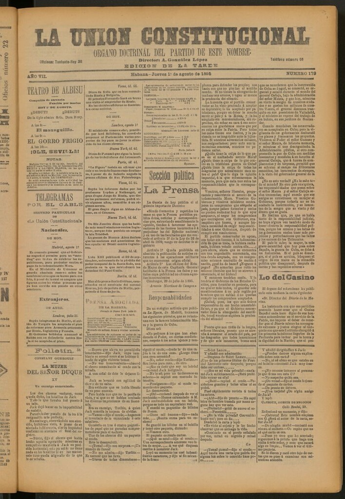 Miniatura de La Unión Constitucional: Órgano oficial del partido de este nombre del 1 de agosto de 1895