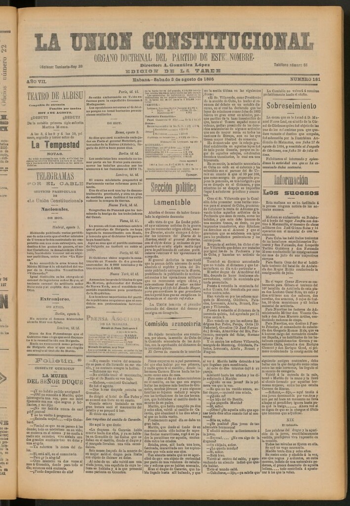 Miniatura de La Unión Constitucional: Órgano oficial del partido de este nombre del 3 de agosto de 1895