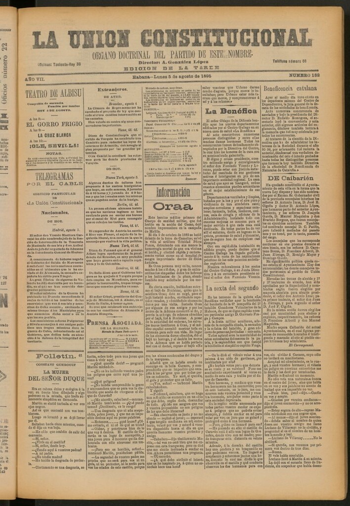 Miniatura de La Unión Constitucional: Órgano oficial del partido de este nombre del 5 de agosto de 1895