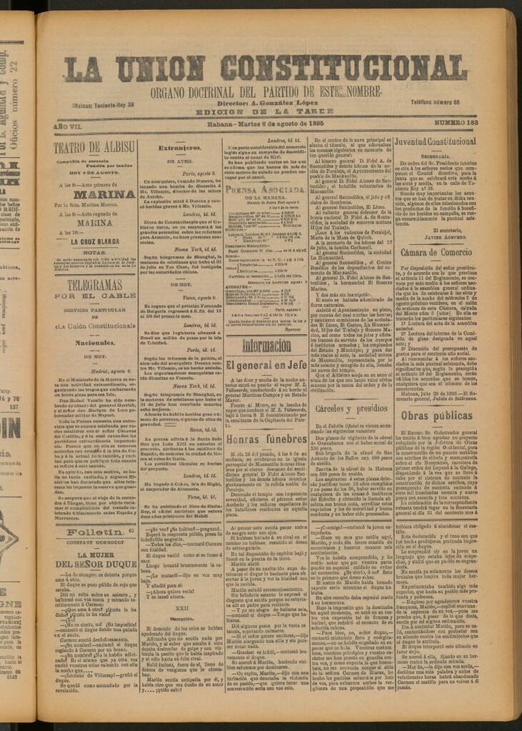 Miniatura de La Unión Constitucional: Órgano oficial del partido de este nombre del 6 de agosto de 1895