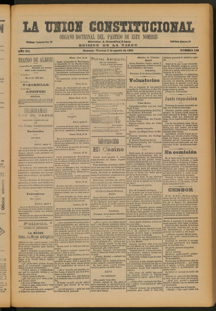Miniatura de La Unión Constitucional: Órgano oficial del partido de este nombre del 9 de agosto de 1895