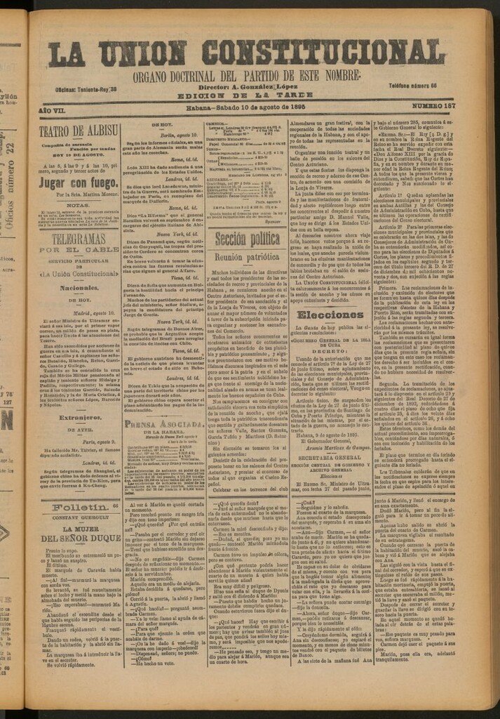Miniatura de La Unión Constitucional: Órgano oficial del partido de este nombre del 10 de agosto de 1895