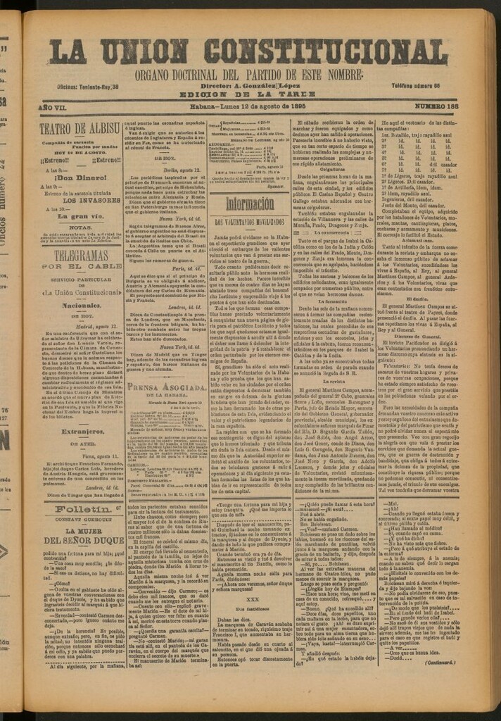 Miniatura de La Unión Constitucional: Órgano oficial del partido de este nombre del 12 de agosto de 1895