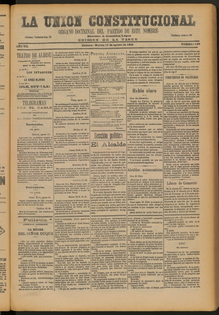 Miniatura de La Unión Constitucional: Órgano oficial del partido de este nombre del 13 de agosto de 1895