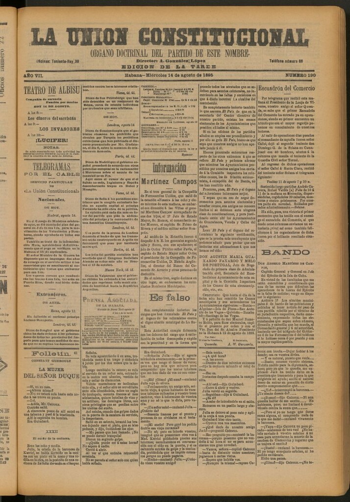 Miniatura de La Unión Constitucional: Órgano oficial del partido de este nombre del 14 de agosto de 1895