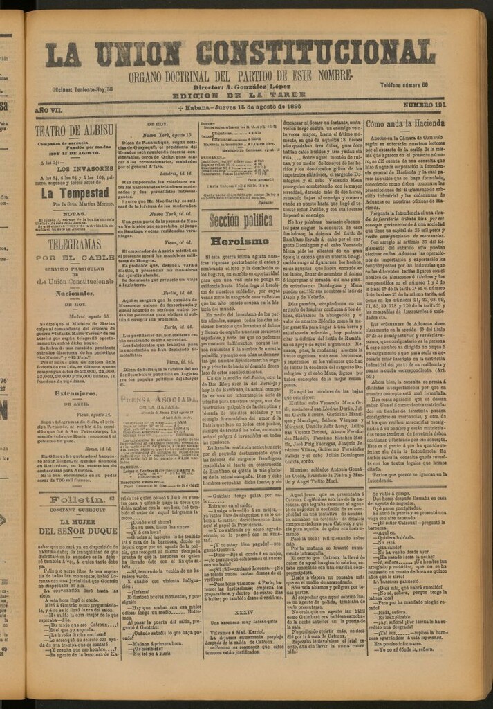 Miniatura de La Unión Constitucional: Órgano oficial del partido de este nombre del 15 de agosto de 1895