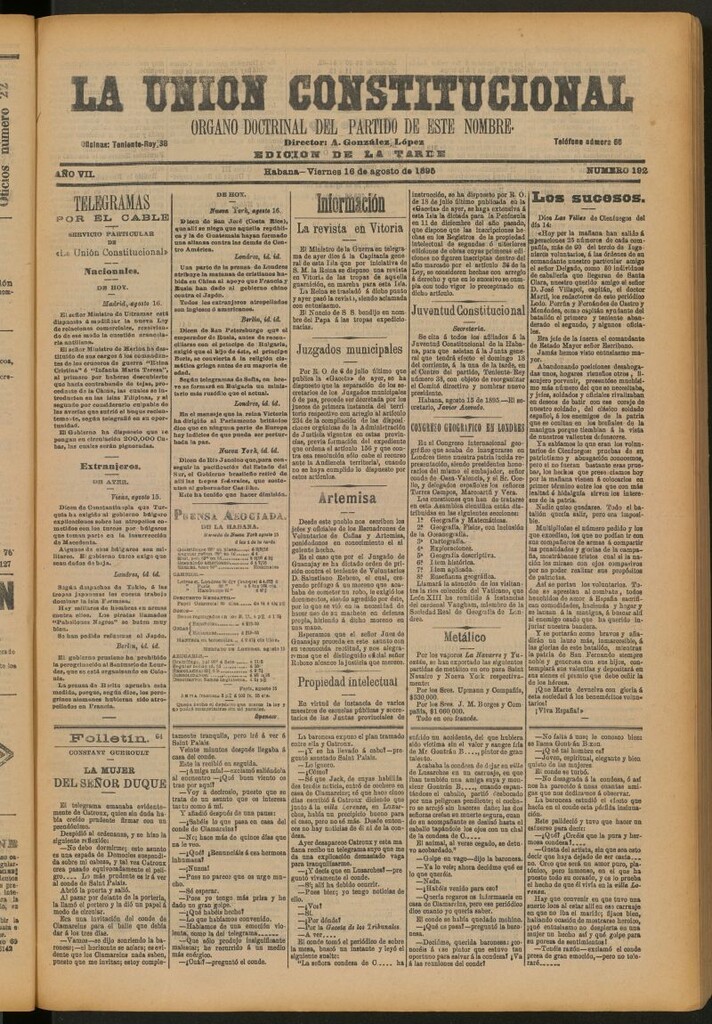Miniatura de La Unión Constitucional: Órgano oficial del partido de este nombre del 16 de agosto de 1895