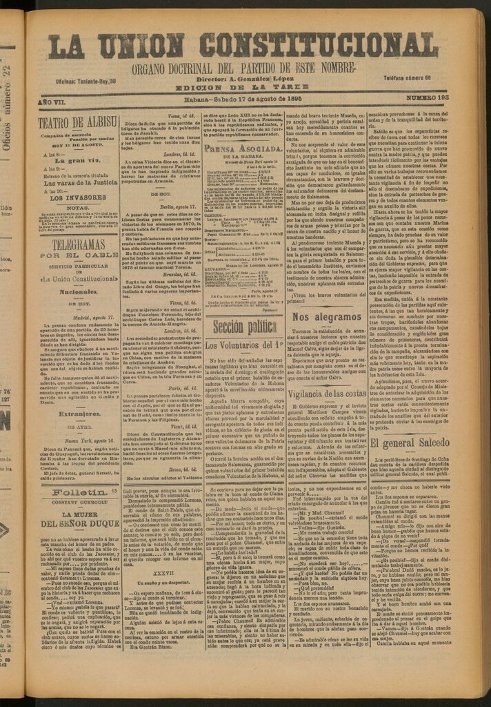 Miniatura de La Unión Constitucional: Órgano oficial del partido de este nombre del 17 de agosto de 1895