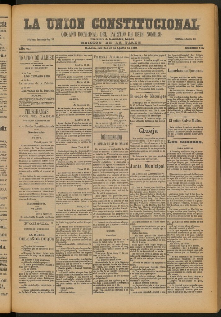 Miniatura de La Unión Constitucional: Órgano oficial del partido de este nombre del 20 de agosto de 1895