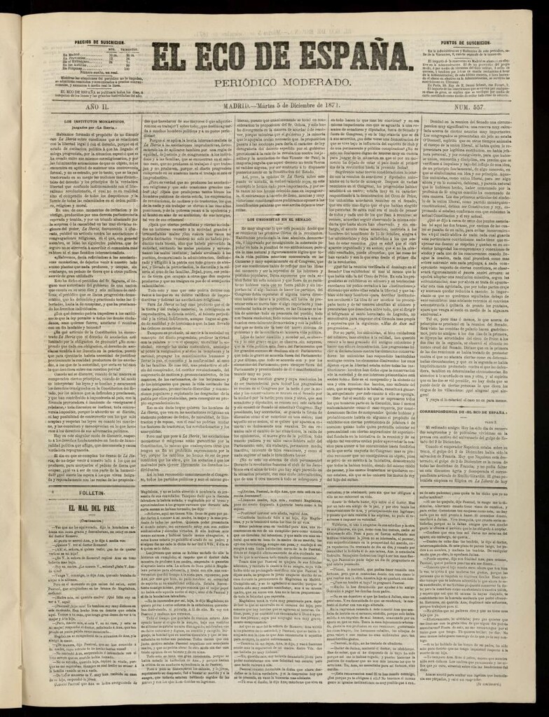 Miniatura de El Eco de España del 5 de diciembre de 1871