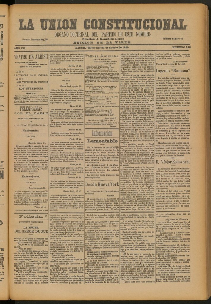 Miniatura de La Unión Constitucional: Órgano oficial del partido de este nombre del 21 de agosto de 1895