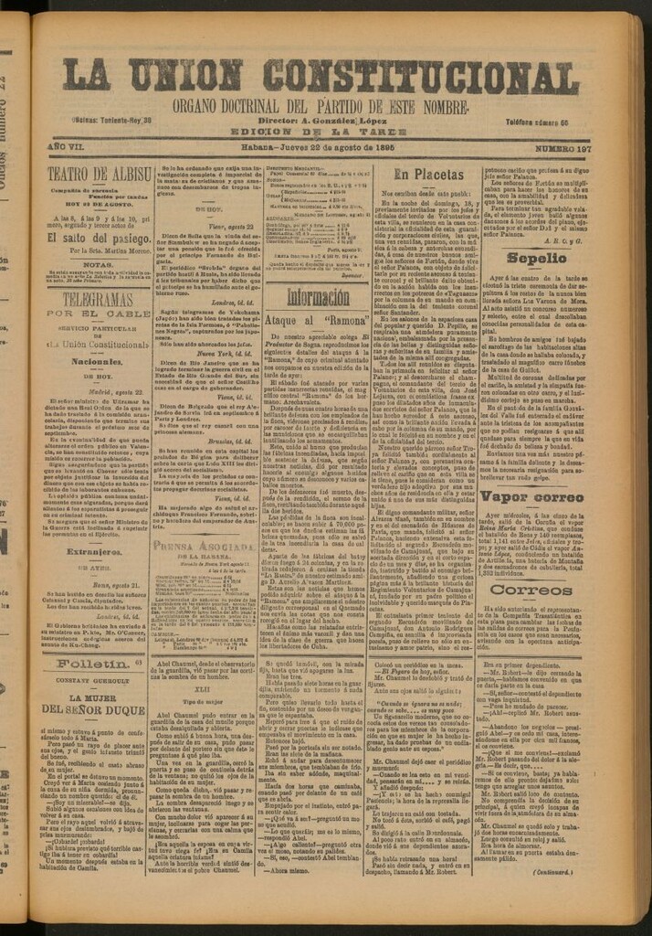 Miniatura de La Unión Constitucional: Órgano oficial del partido de este nombre del 22 de agosto de 1895