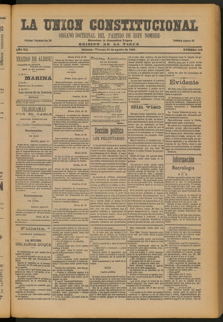 Miniatura de La Unión Constitucional: Órgano oficial del partido de este nombre del 23 de agosto de 1895
