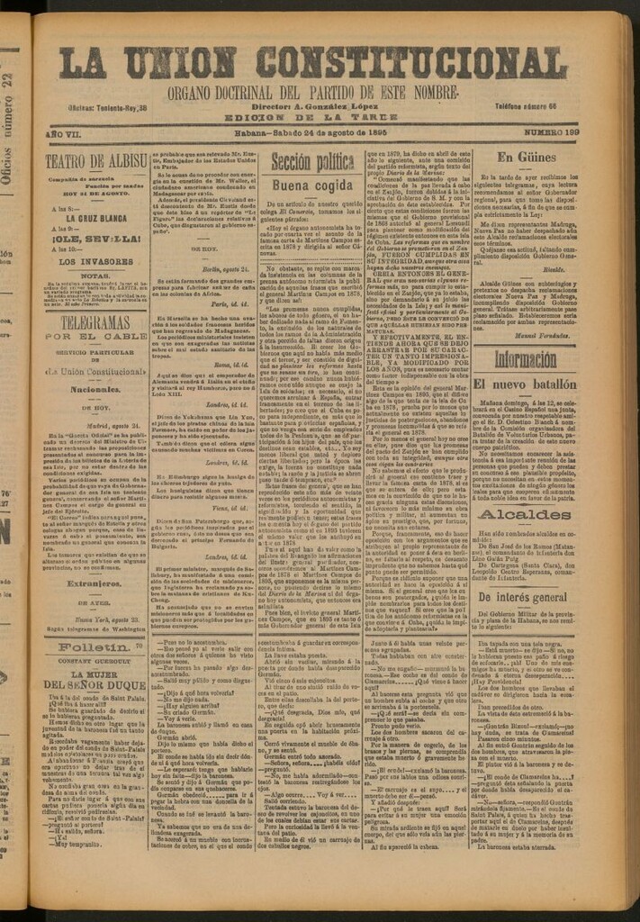 Miniatura de La Unión Constitucional: Órgano oficial del partido de este nombre del 24 de agosto de 1895