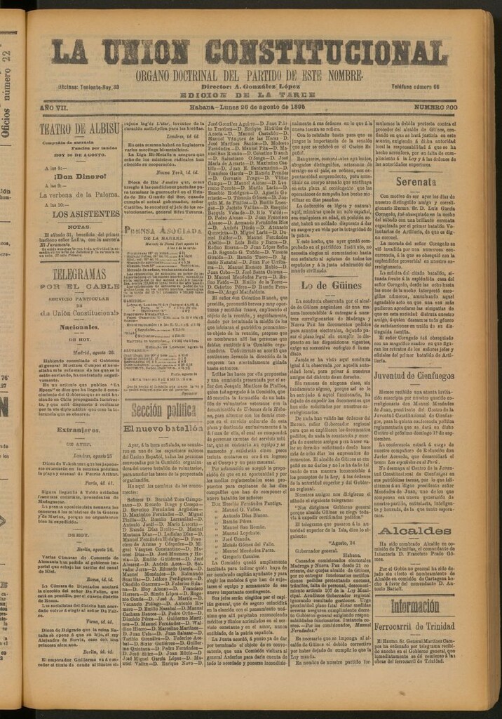 Miniatura de La Unión Constitucional: Órgano oficial del partido de este nombre del 26 de agosto de 1895