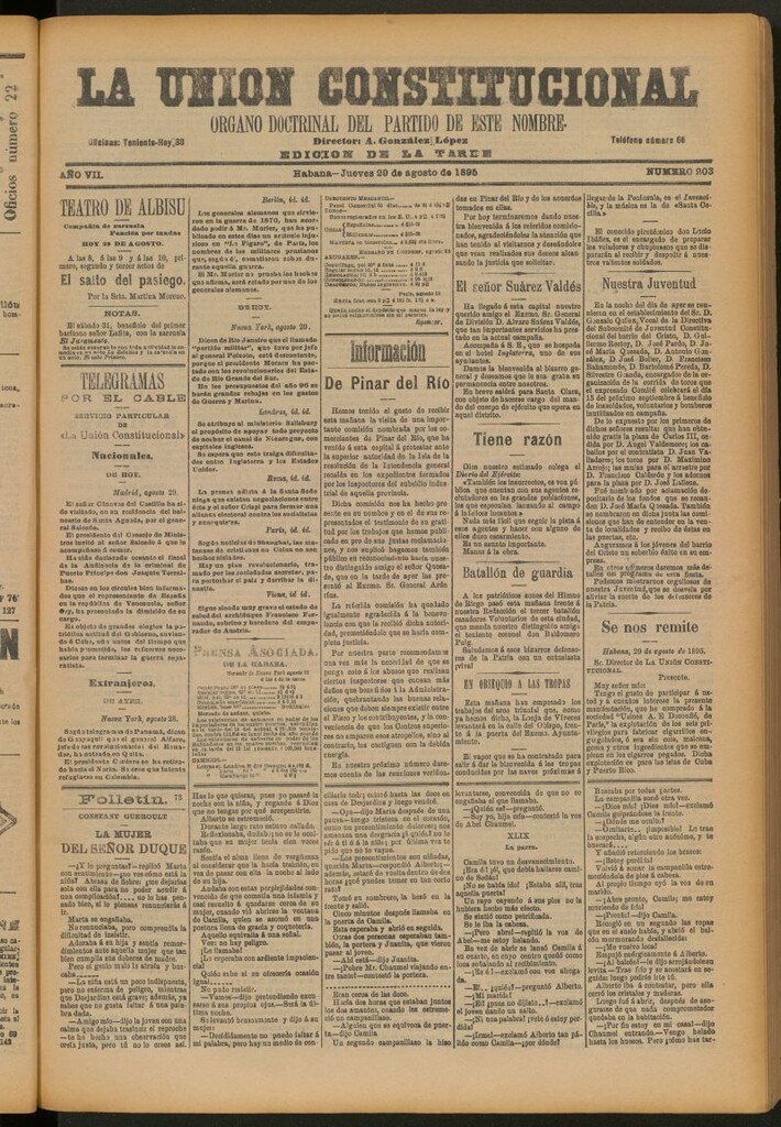 Miniatura de La Unión Constitucional: Órgano oficial del partido de este nombre del 29 de agosto de 1895